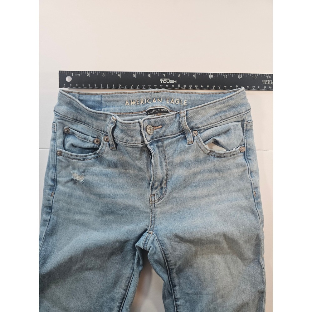 American Eagle Flare Jeans Womens 0 Blue Distressed Next Level Stretch Denim - Picture 6 of 7